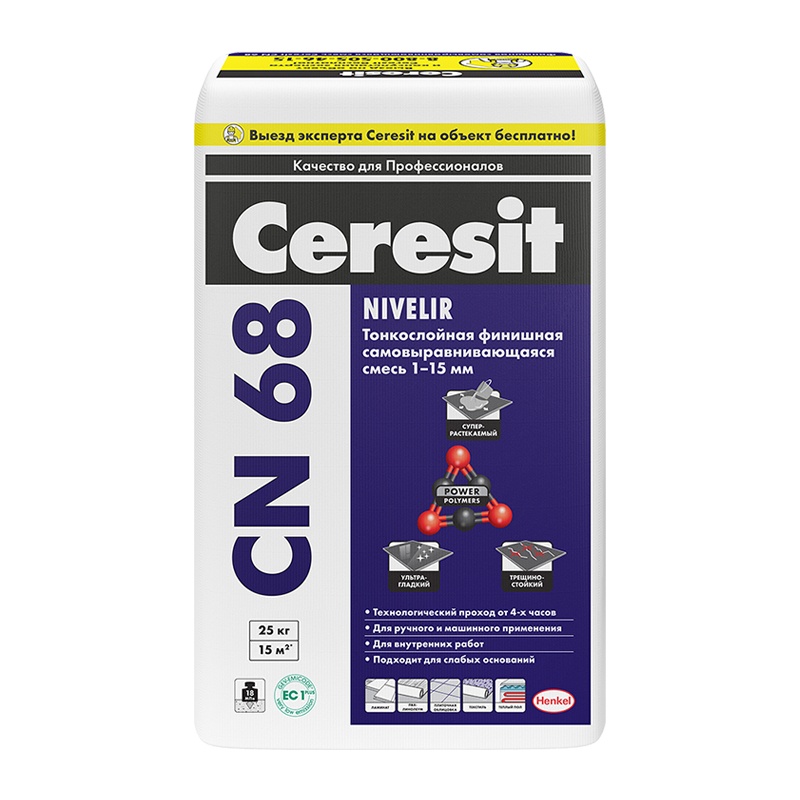 Смесь самовырав тонко сл  CERESIT CN 68/25 (внутр. раб. цемент от (1 до 15мм)) 25кг